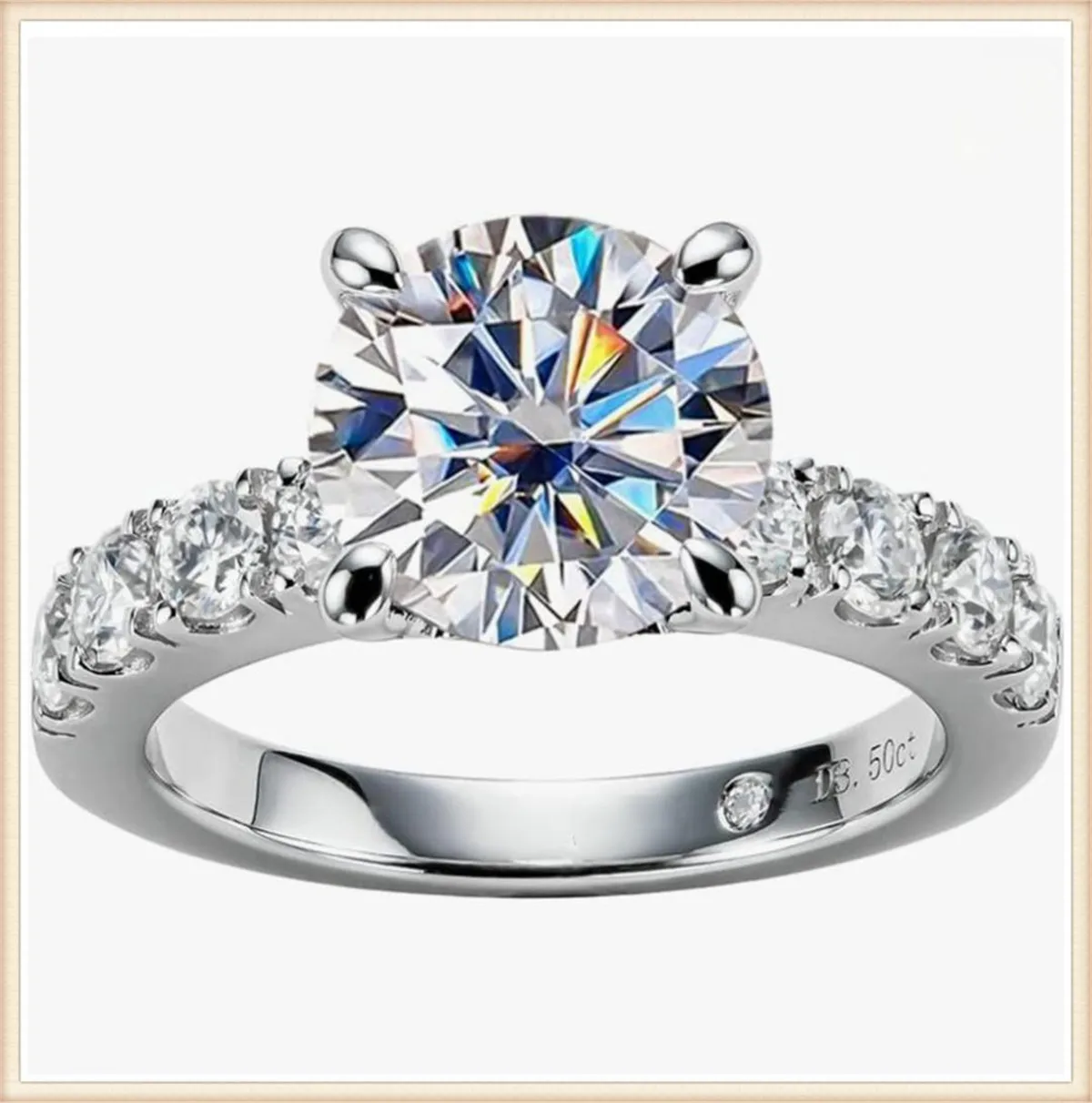 Anillo de boda de una sola fila de 4 puntas redondo de 3 quilates con diamante cultivado en laboratorio de oro de 14 quilates, anillo de compromiso de platino PT950, joyería personalizada al por mayor