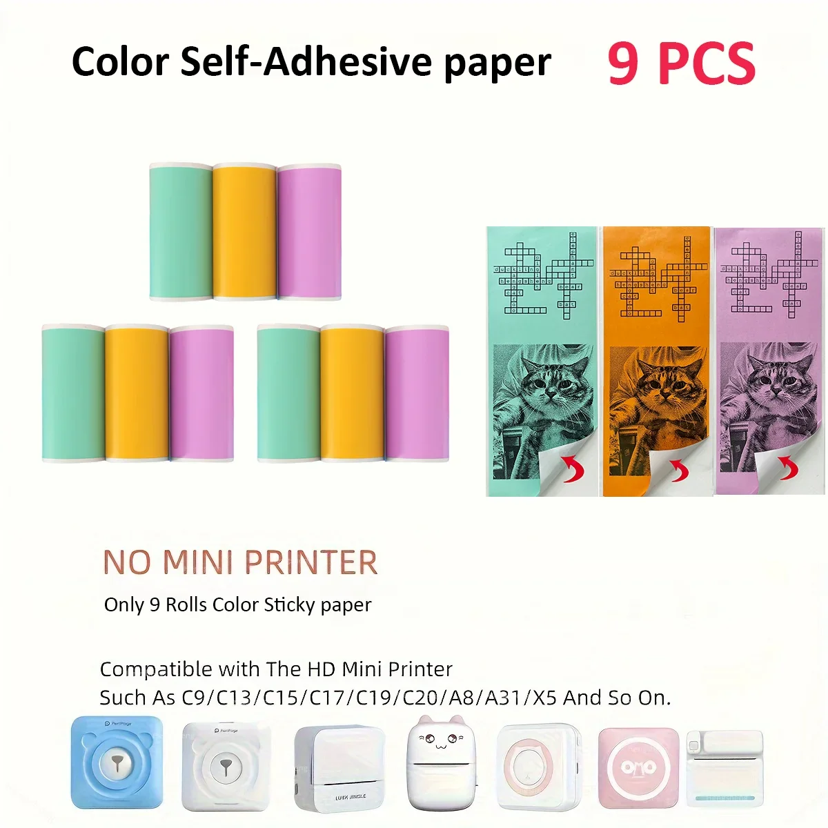 Thermal Printer Paper Colorful Sticker Paper Mini Printing Paper Roll and Self-Adhesive Printable For Preipage Thermal Printers