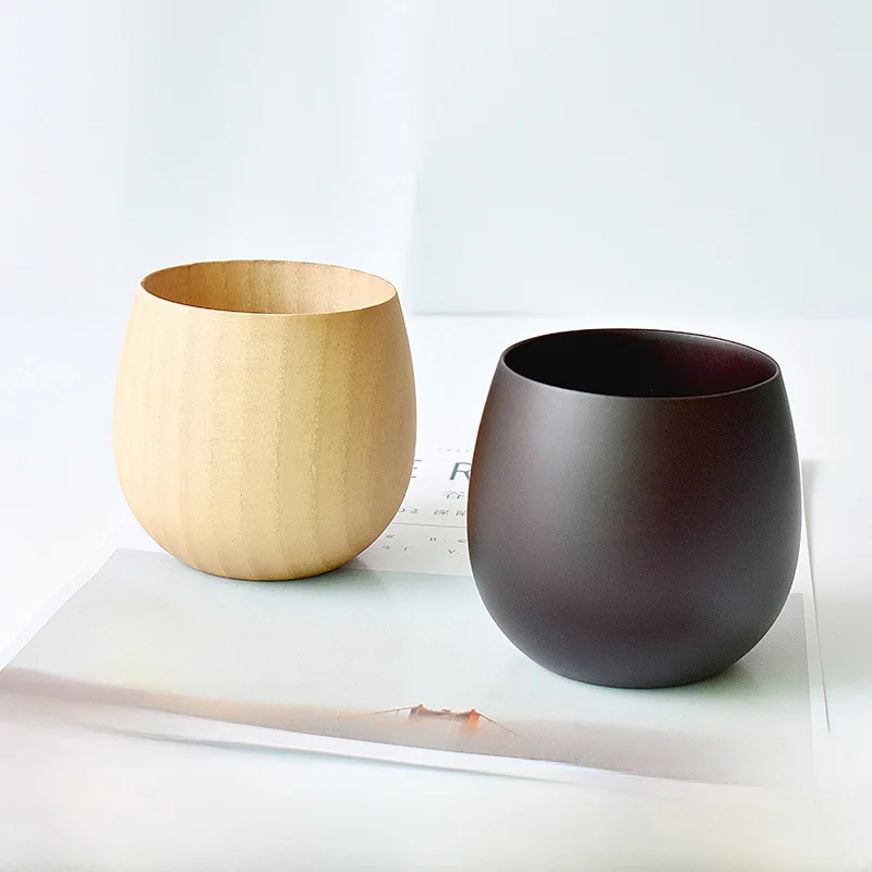 Wholesale Wooden Cup Japanese Style Hefeng Big Belly Cup Creative Water Cup Home Restaurant Cup Suction Tube Brush Wood Cup Set