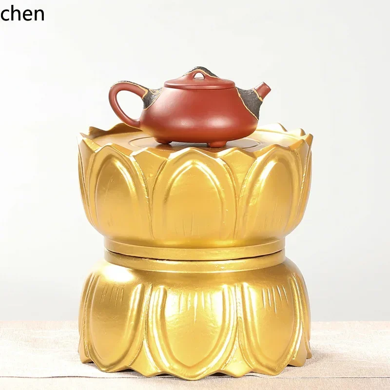 b6-21  solid wood guanyin bodhisattva bottom seat for home worship buddha statue god gilt lotus bottom seat heightening
