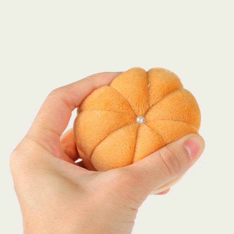 Velvet Pumpkin Pin Cushion - Super Soft DIY Needle Holder with Wooden Base, Easy-Insert Pincushion for Hand Sewing & Embroidery