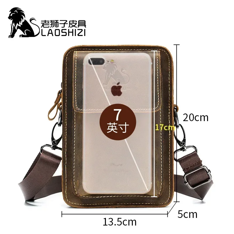 Çılgın at cilt erkek giyen kemer telefon bel çantası üst katman dana çok fonksiyonlu tek omuz Crossbody telefon çantası