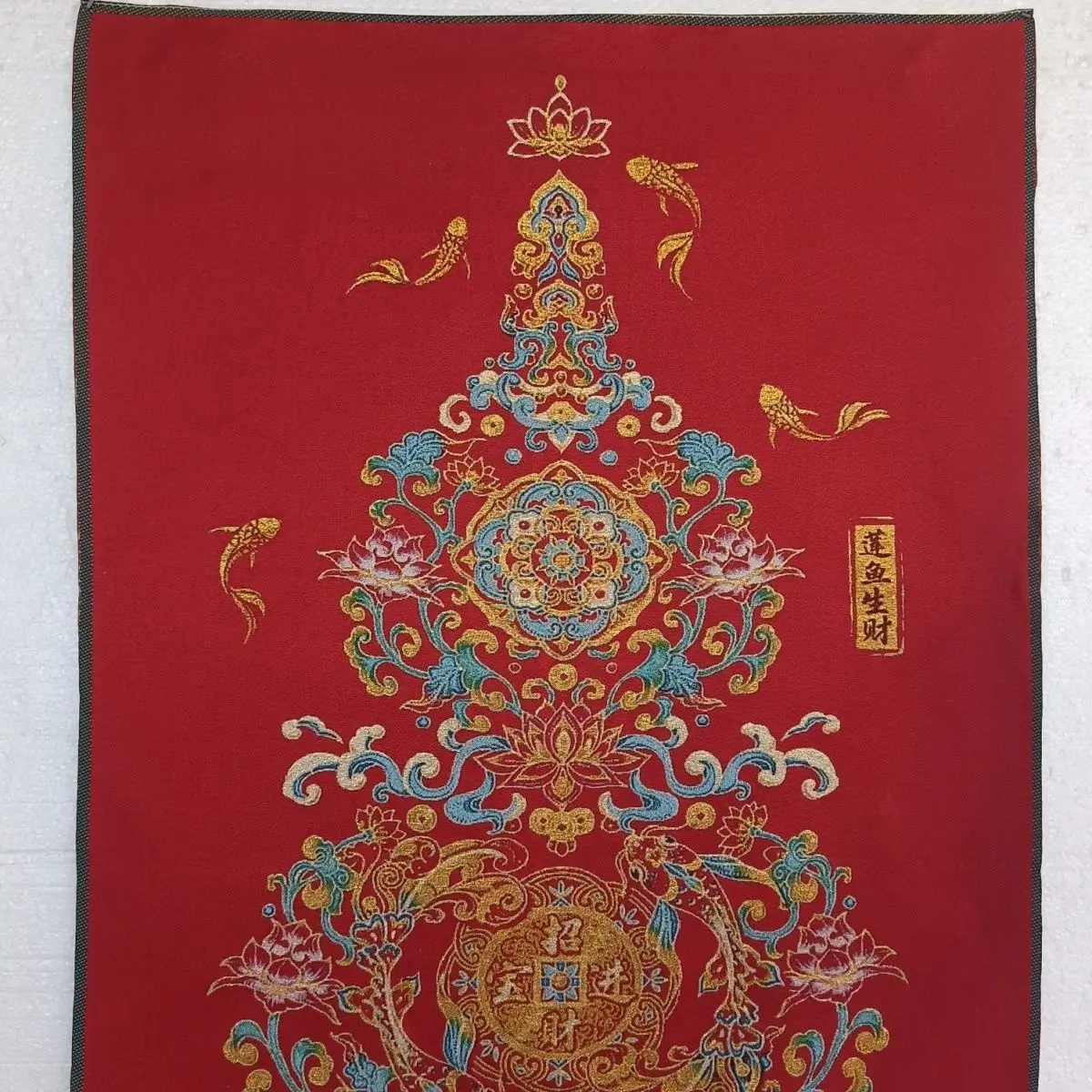 Tibet Tibetan Cloth Silk Good luck & fortune koi fish gourd Thangka Tangka Embroidery Painting