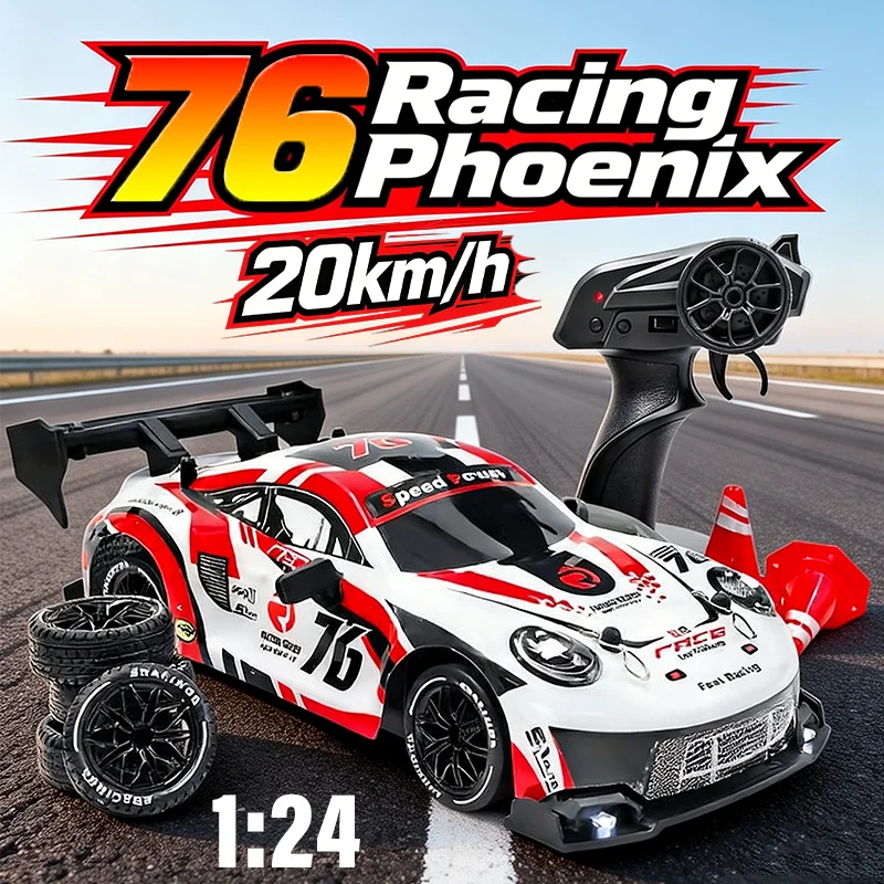 Coche de Derrape RC de Alta Velocidad a Escala 1:24, Control Remoto, Anticolisión, con Giroscopio, Neumáticos de Derrape, Juguete Deportivo de Carreras, Idea de Regalo para Adolescentes