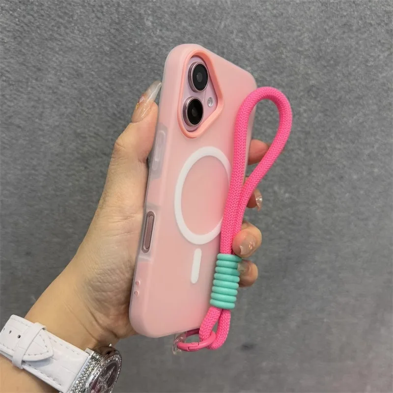 17 ProMax para Magsafe Jelly Candy Color contraste cordón funda para iPhone 17 Air 16 15 14 13 Pro Max Plus 11 12 funda con correa para muñeca