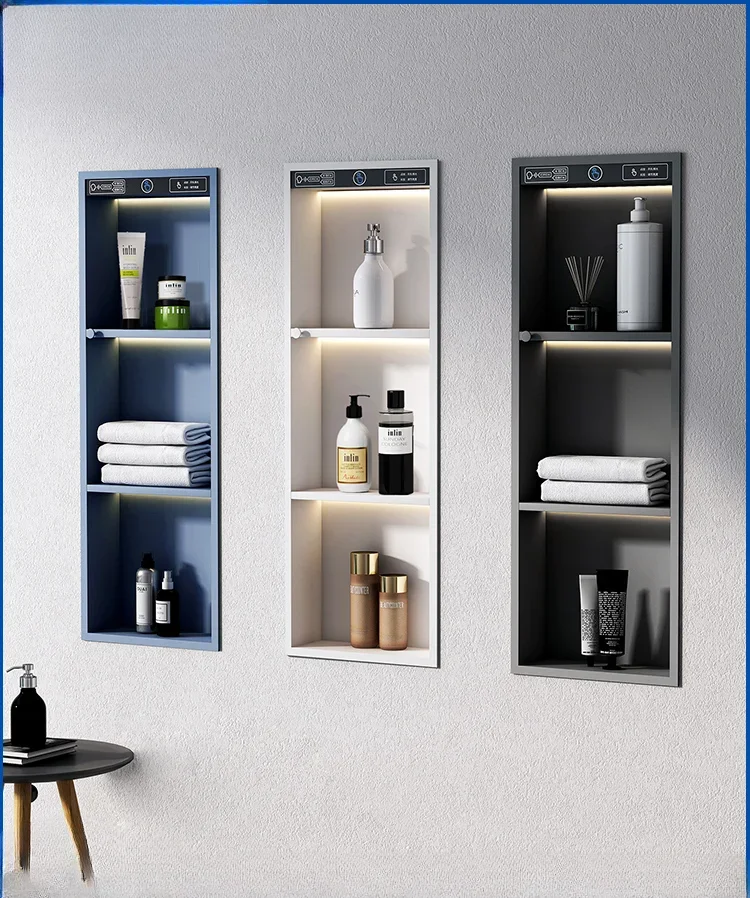 Morandi color stainless steel niche embedded bathroom toilet rack custom finished TV bathroom cabinet