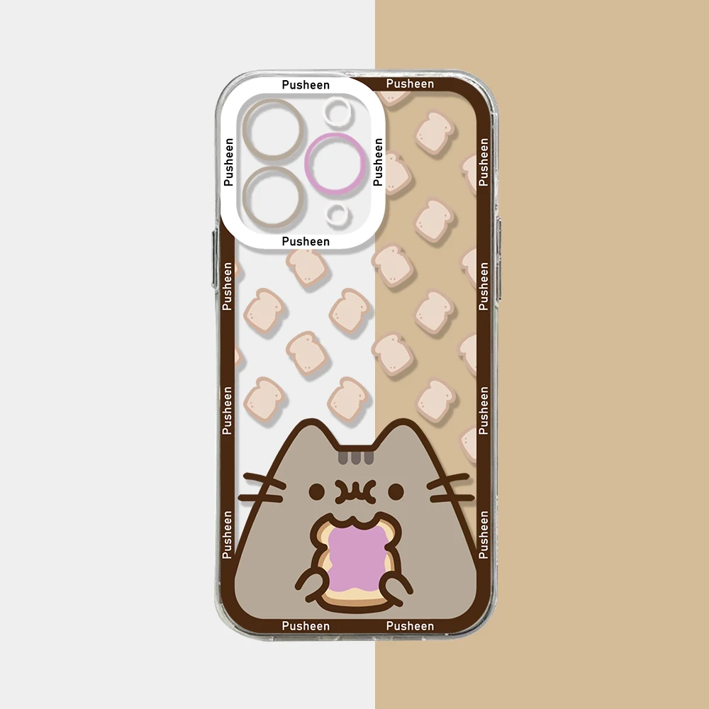 Funny Cute Pusheens Cat Phone Case For iPhone 15 14 13 12 11 Mini Pro Max X XR XSMax 6S 6 7 8 Plus SE20 Transparent Cover