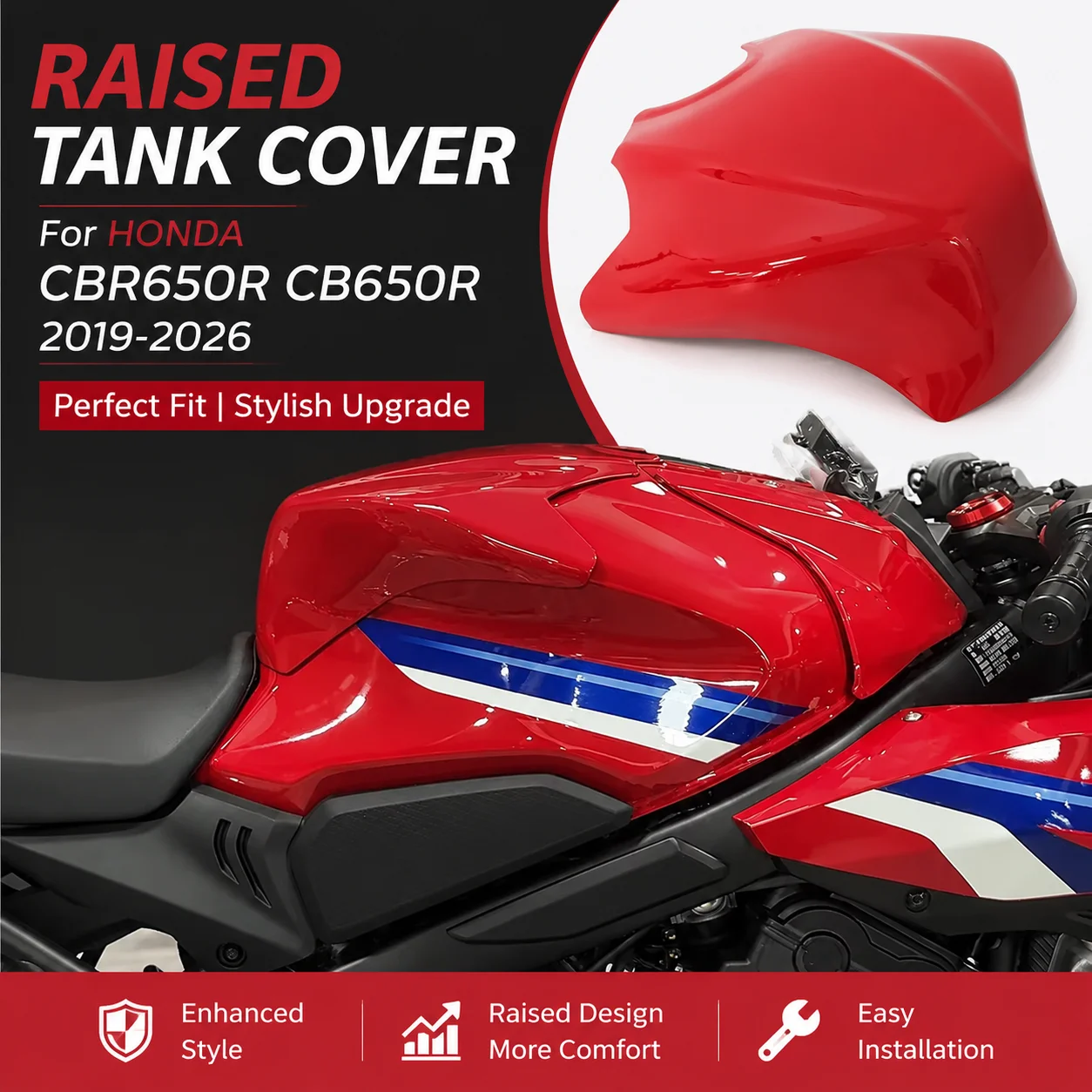

Suitable for Honda CBR650R CB650R 2019-2026 modified with high fuel tank cap, fuel gasket protector, motorcycle fuel tank cover