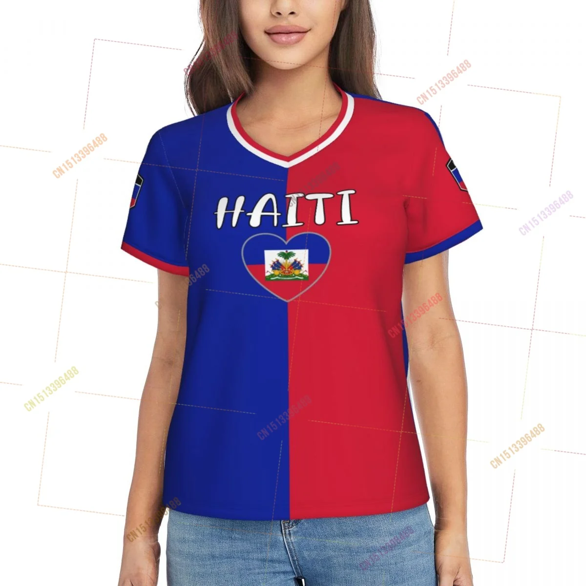 2026 Haiti Flag Shirts Women Patriotic Tee Tops V-Neck Short Sleeve Summer Soft Breathable Lady Y2k T-Shirt