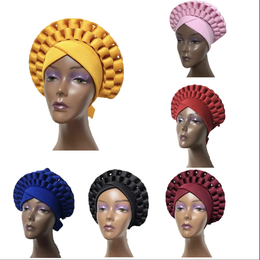 African Women Prayer Turban For Headscarves Islamic Lace Flower Pleated Hair Hat Accessories For Christmas Party Free Shipping