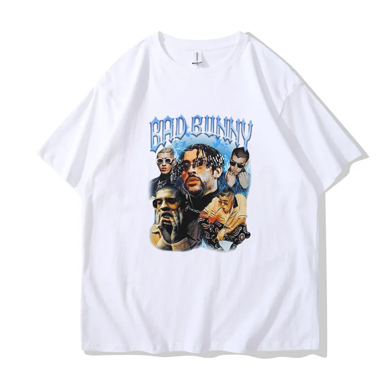 

Bad Bunny Fashion Hip Hop Short sleeved T-shirt Men's and Women's Street Pure Cotton O-Neck Loose Trendy Sports Casual Shirt
