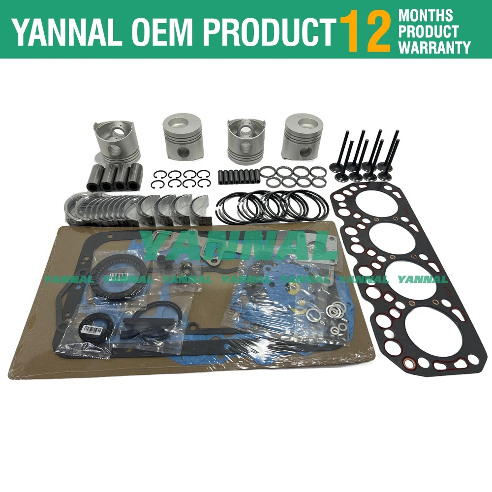 For Mitsubishi K4M Overhaul Rebuild Kit gasket Kit + Piston Ring + Piston Kit + crankshaft connecting rod Bearing + 8pcs valves