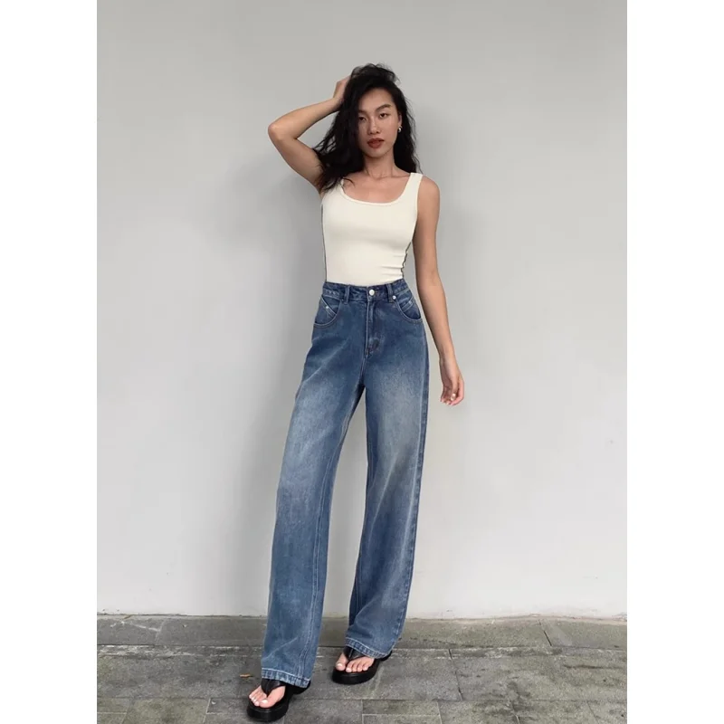 Blue Women Jeans High Waist Fashion American Vintage Streetwear Y2K NEW Wide Leg Jean Female Denim Trouser Baggy Denim Pants