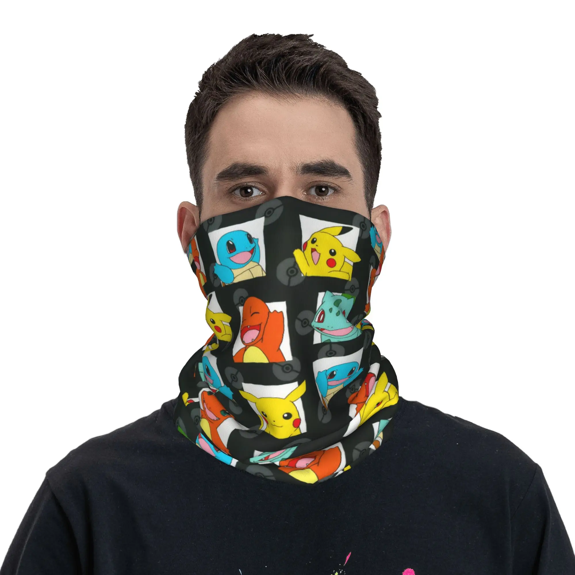 Cartoon Monsters Bandana Neck Gaiter Pokemoned Mask Scarf Multifunctional Headwear Outdoor Sports Unisex Adult Breathable