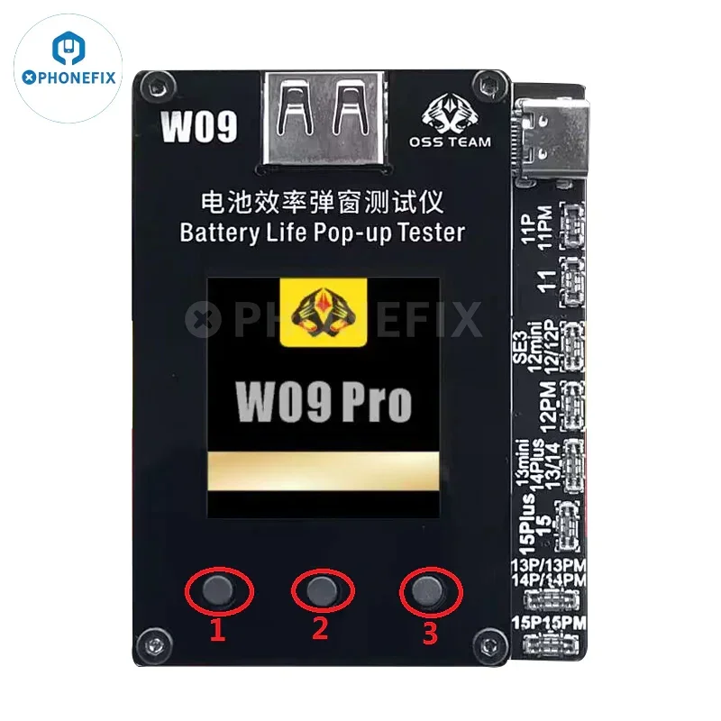 Probador emergente de vida de batería OSS W09 Pro V3, herramienta de ciclo de datos de reparación de Salud de batería fija, sin etiqueta, Cable para IPhone 11-15PM
