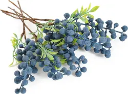 Artificial Blueberry with Green Leaves Blueberries Spray Floral Arrangement Bouquet Filler for Home Wedding Christmas Decoration