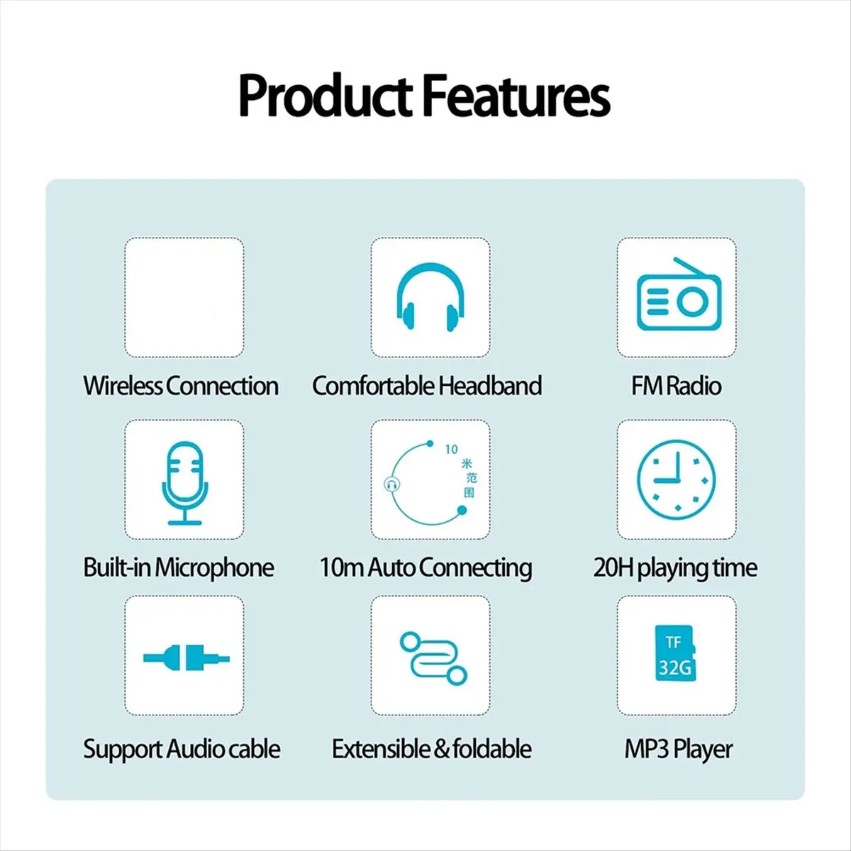 M85K New Style Macaron Blue Color Wireless Bluetooth Headphone Stereo Headband Headset Support FM MP3 Mic for Mobile Tablet