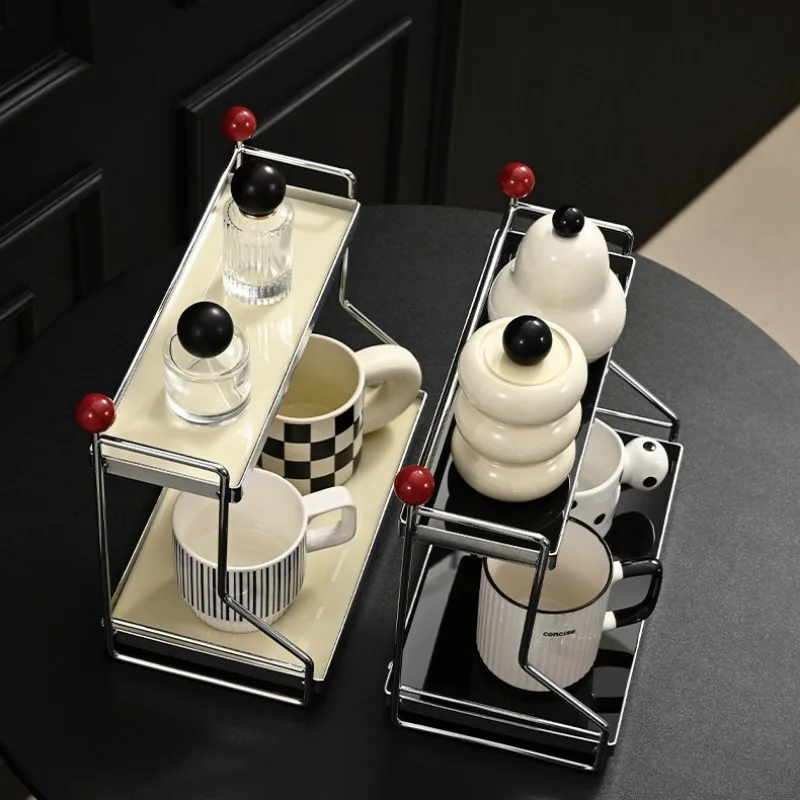 Estante de almacenamiento de tazas de té de vidrio para tazas de agua de escritorio, estante para tazas de mesa, baño, cosméticos, almacenamiento de Metal, organizador de baño