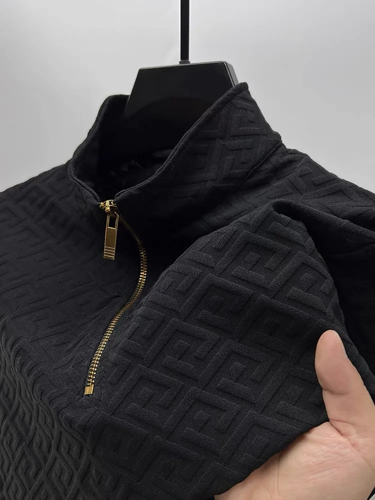 男性用ジャカードセーター,レトロスタイル,ミドルジッパー,スタンドカラー,ハイエンドブランド,ファッショナブル,カジュアル,春秋,ニューコレクション2023