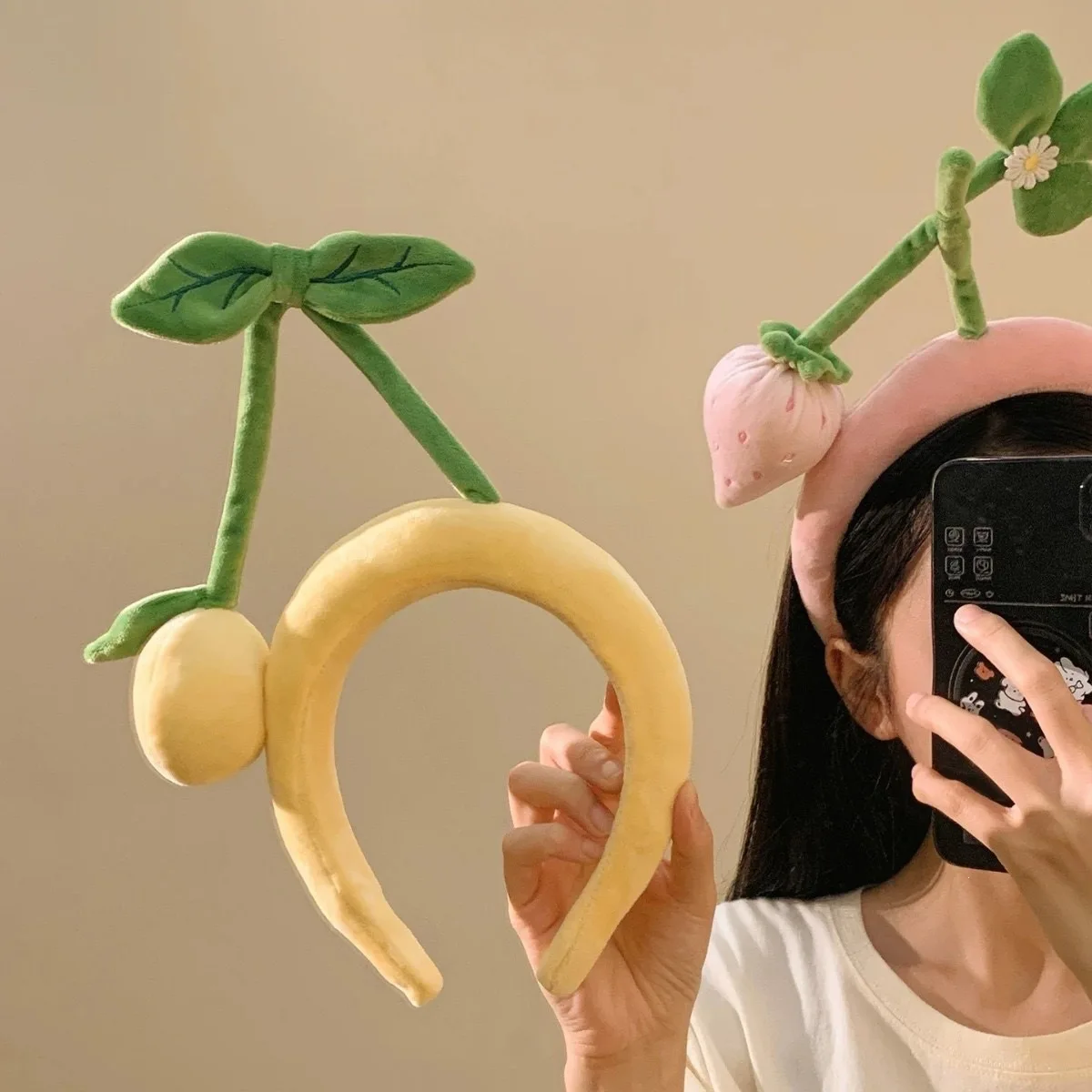 Headband Plush Fruit Cute Strawberry Cherry Banana Pineapple Tomato Soft Multicolor Lightweight Adjustable Face Wash Photo