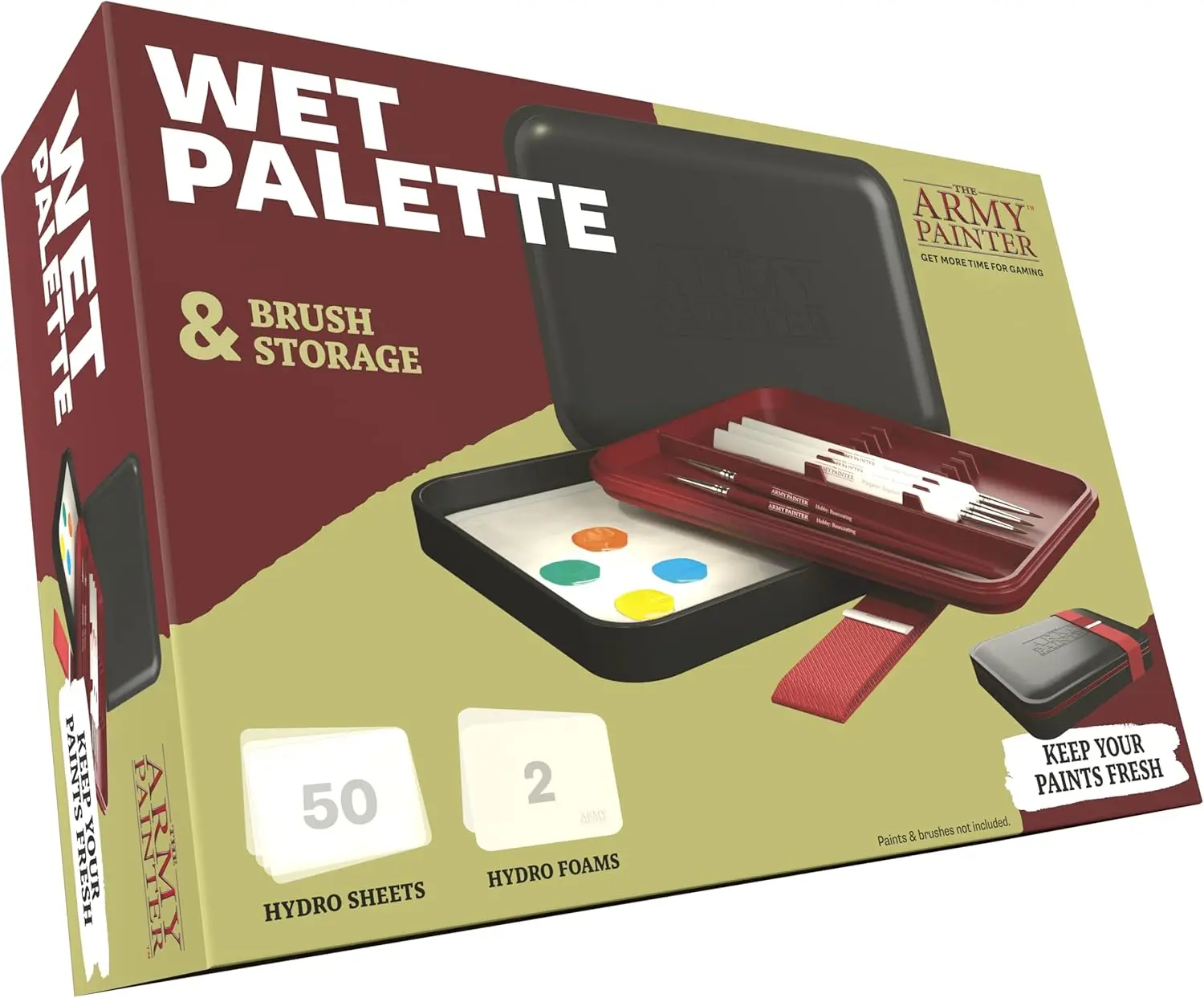 

, Wet Palette, for Acrylic Paint, Incl. 50 Hydro Sheets, 2 Hydro Foams & Paint Brush Storage - for Miniature Painting, D