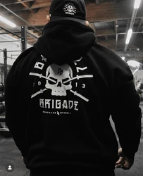 BARBELL BRIGADE-Men and Women's Skull Print Hoodie Casual Hooded Sweatshirts Loose Cotton Hoodies Streetwear High Street Men