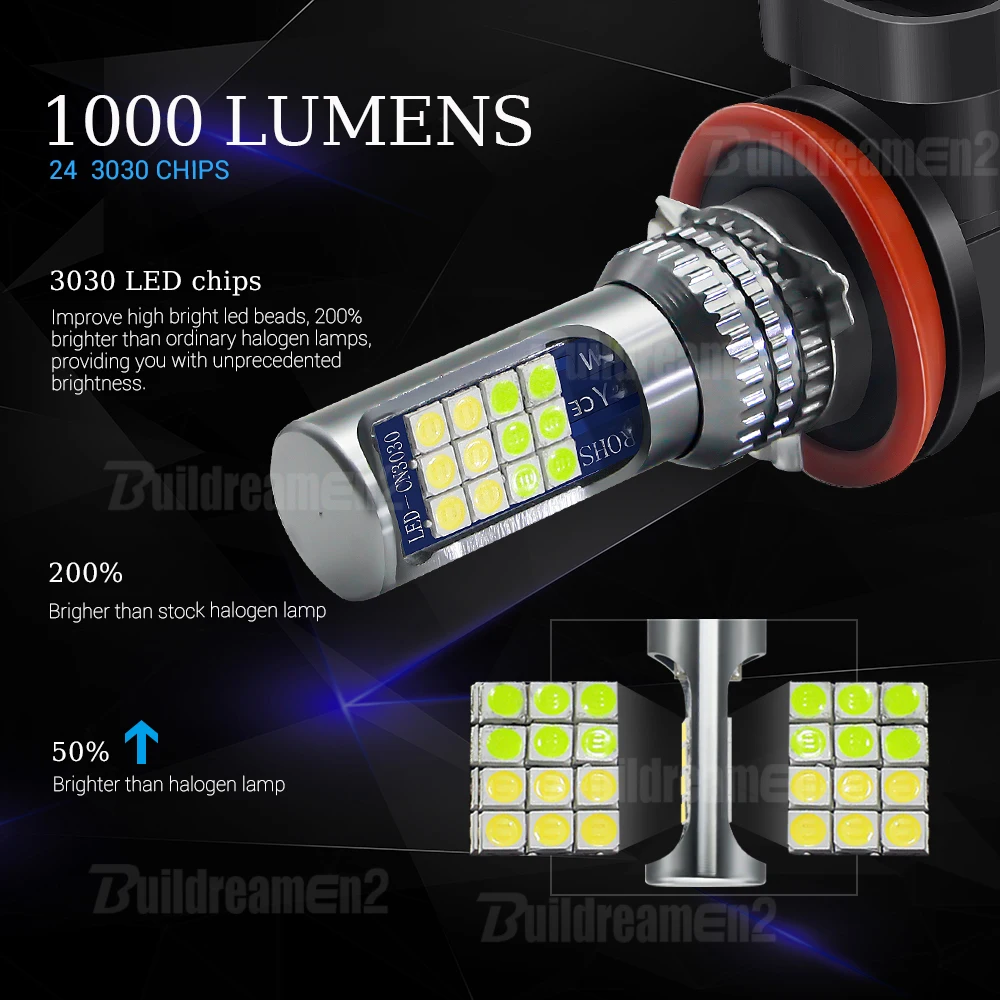 2 Pieces Car Front Bumper Fog Light Assembly Lampshade + H11 LED Bulbs 12V For Nissan Almera Sedan 2020 2021 2022