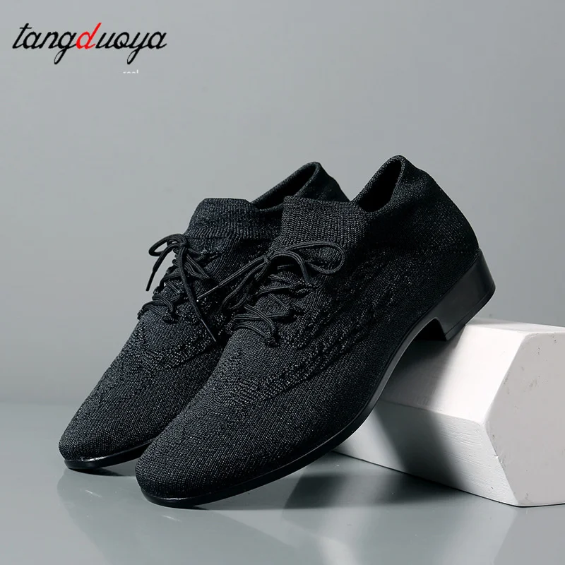 

Jazz Dance Shoes Men's Line Dancing Shoes Soft Bottom Men's Dance Sneakers Casual Slippers Mesh Knitted Slip-on Male Shoes