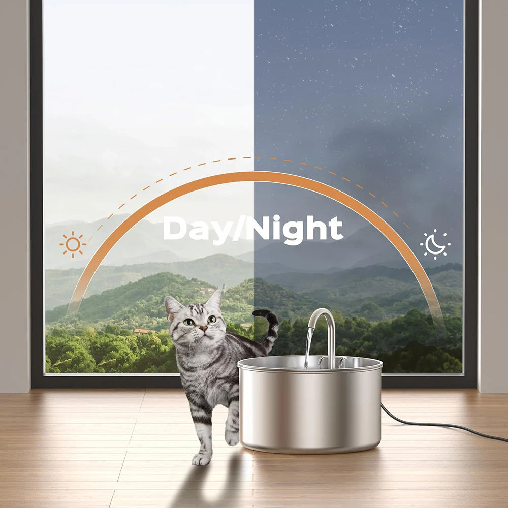 2.2L/74oz Large Capacity Pet Water Fountain 304 Stainless Steel Cat Water Fountain Ultra Quiet Pet Water Dispenser for Cats Dogs Automatic Drinking Bowl with Filter 24/7 Fresh Filtered Water Bowl for Indoor Cats & Dogs（No 5V 1A Plug）