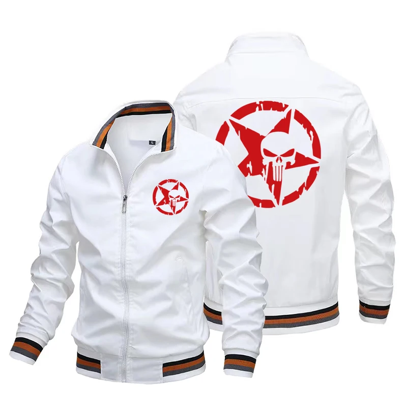 Chaqueta de moda para hombre, abrigo con estampado de punisher, cortavientos, ropa de exterior, informal, guapo, de calle, gran oferta