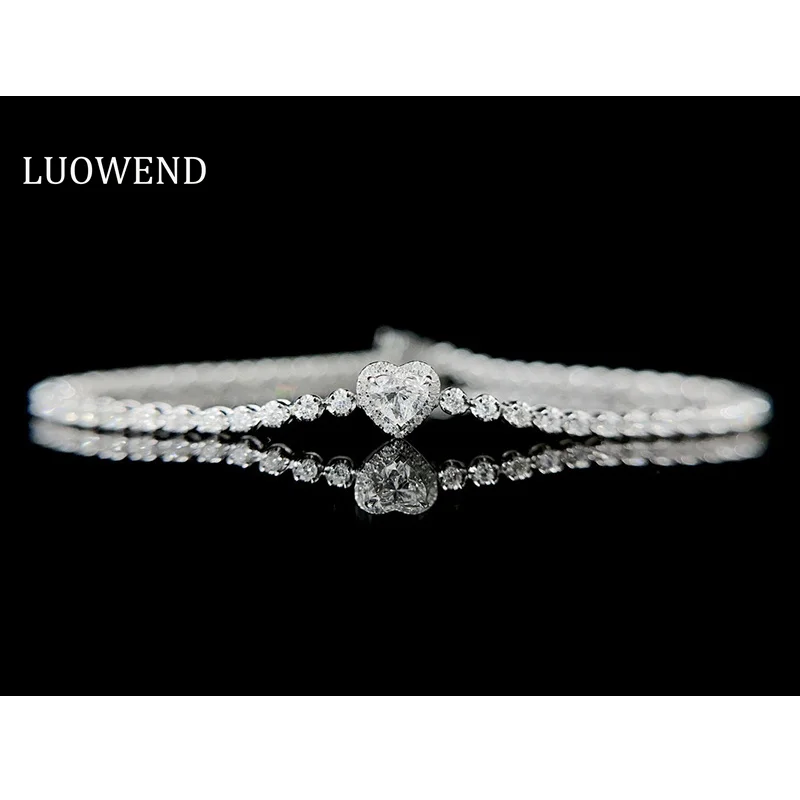 

LUOWEND 100% 18K White Gold Bracelet Romantic Heart Design Real Natural Diamond Engagement Bracelet for Women High Party Jewelry