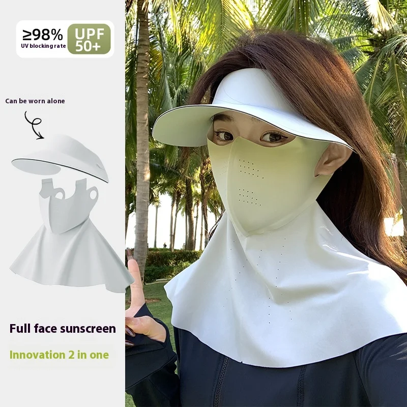 قناع وجه واقي من الشمس، حماية كاملة من الأشعة فوق البنفسجية للوجه، تظليل من الشمس، حرير ثلجي نسائي، قبعة مطاطية سوداء، حماية متكاملة للرقبة والوجه