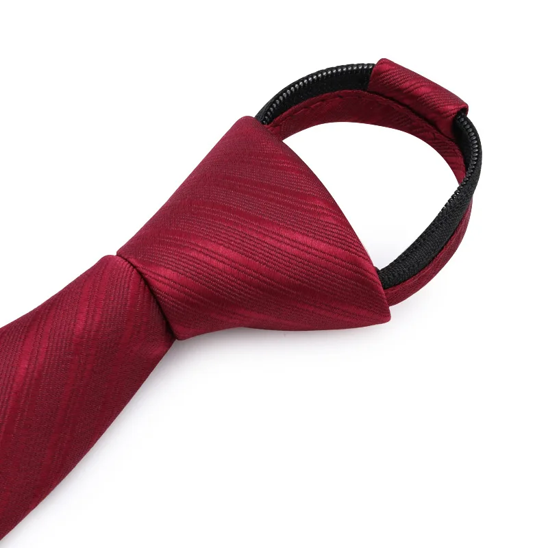 Tie men's formal business deep wine red dark striped zipper professional wedding groom Korean version zipper hand tie