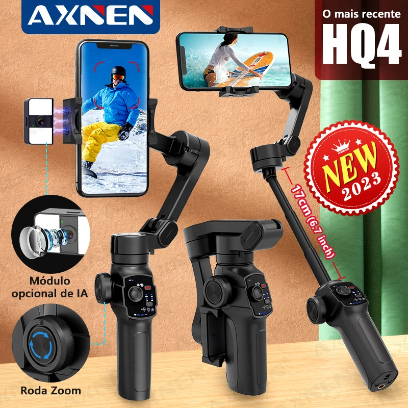 Newest AXNEN HQ4 3-Axis Handheld Gimbal, Optional AI Smart Tracking, Smartphone Stabilizer for iPhone 14 Pro Xiaomi Huawei Vlog