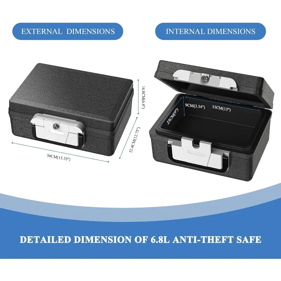Fireproof Waterproof Safe Box - 0.5 Cubic Feet Fireproof Safe with Key Lock Portable Safe Box for Home Car Business Office Outd view 5