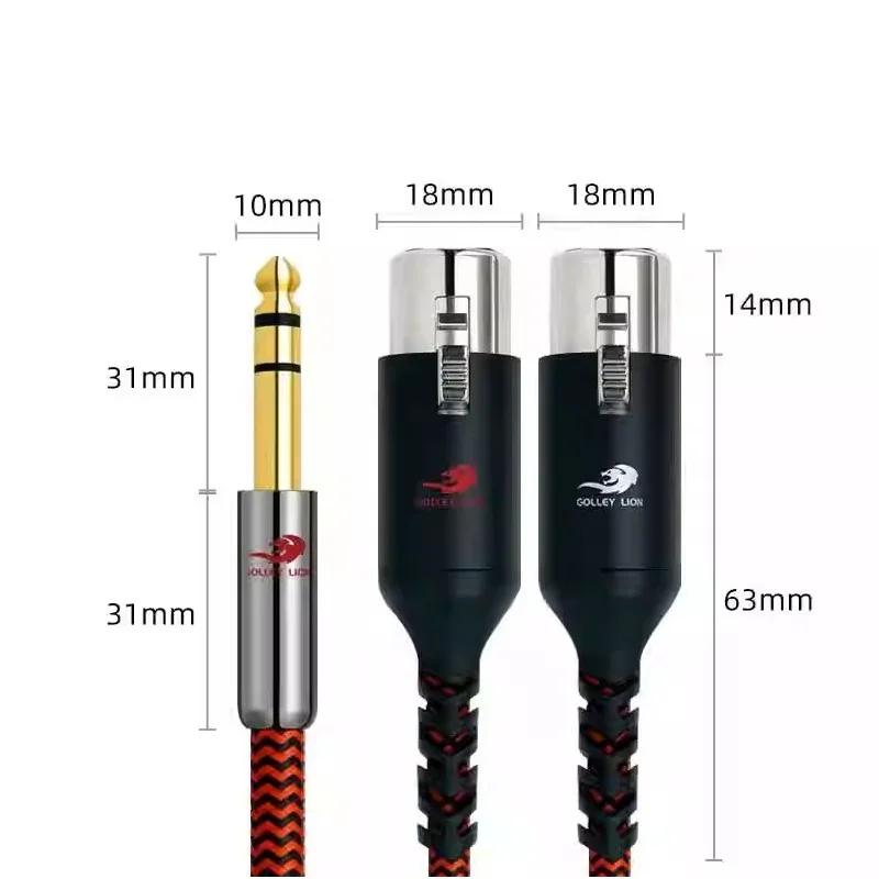 1/4 Inch TRS 6.35mm Male to Dual XLR Female Audio Cable for Microphone Amplifier Mixer Electric Guitar Speaker Shielded Cords
