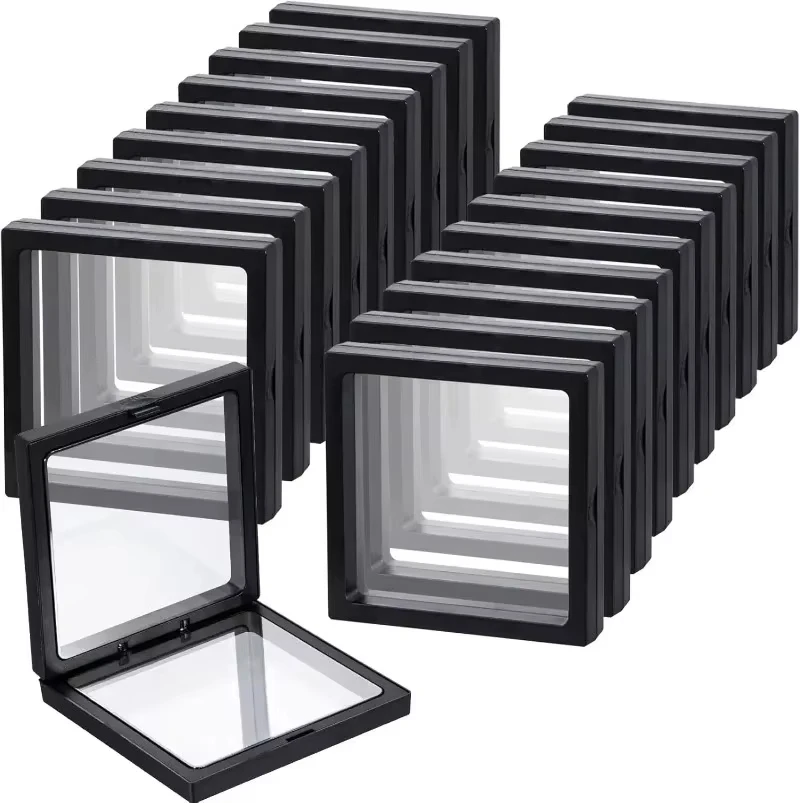 3D Floating Square Frame Display Stand Jewelry Storage Box Portable Transparent PE Film Display Boxes for Bracelets Necklace