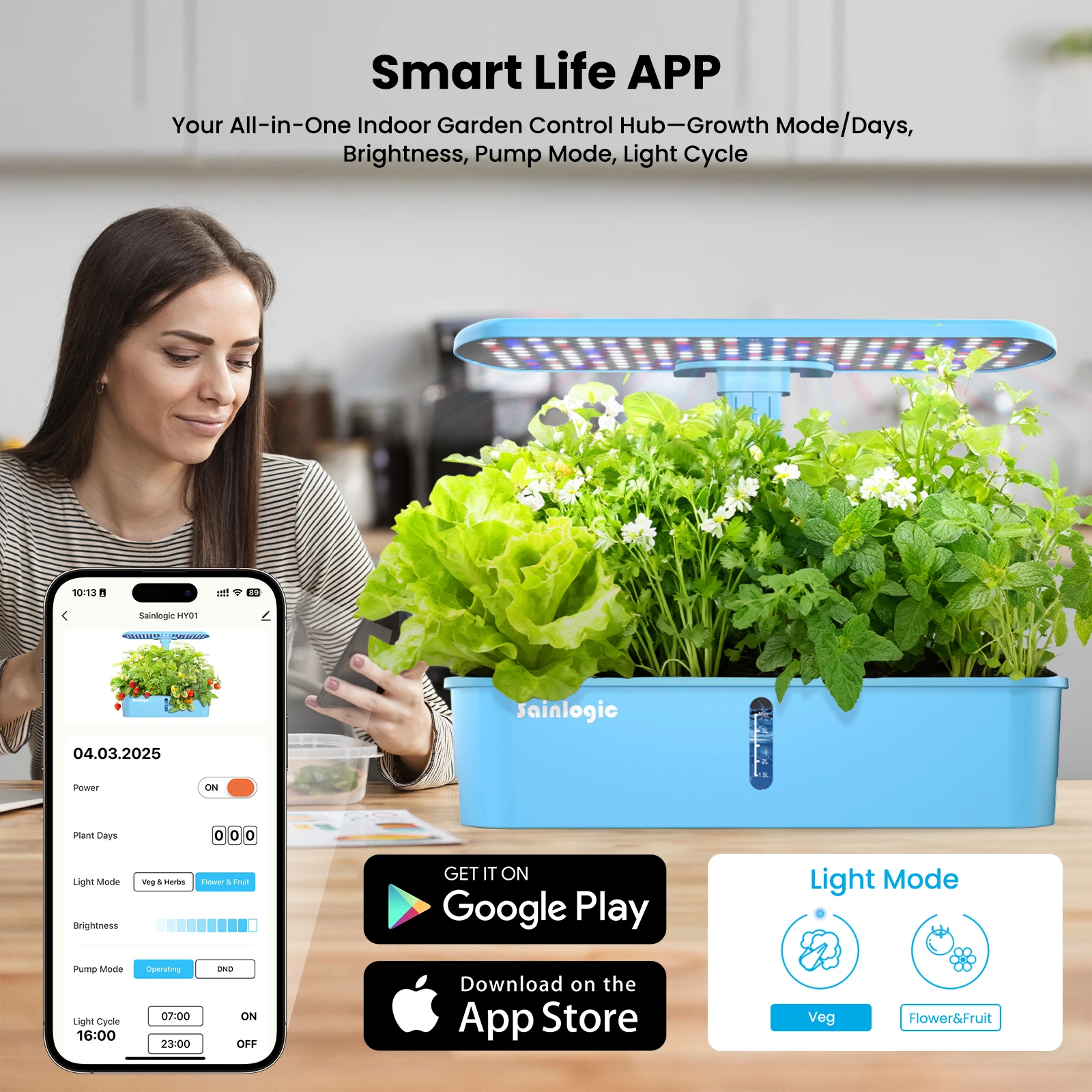 Smart Hydroponics Growing System, APP & WiFi Controlled, 12 Pods, Silent Auto Water Pump, Indoor Home Herb Garden Planting Kit