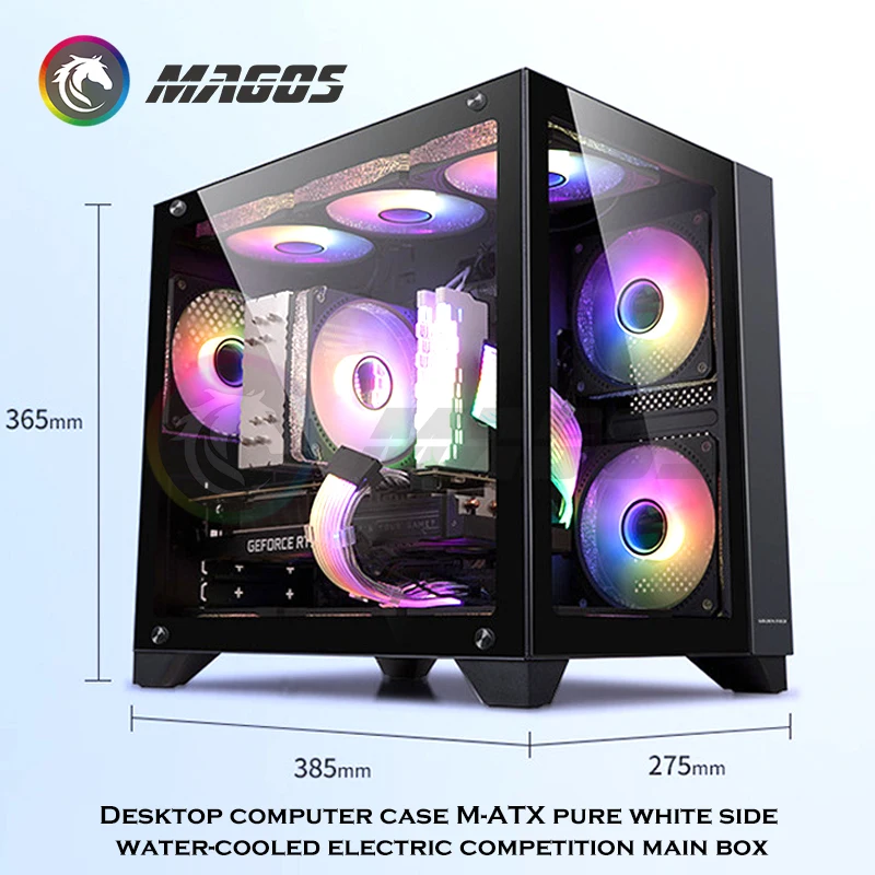 Double-glass Case M-ATX Computer Case For MATC Motherborad 370mm Graphics Card 160mm Height CPU Radiator White Black PC Chassis