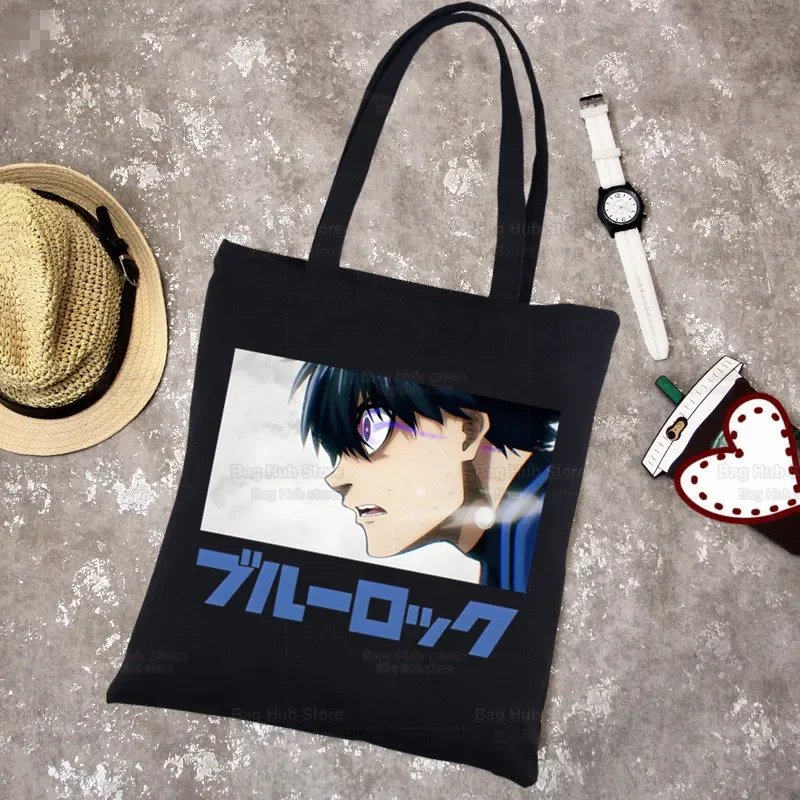 Blue Lock Isagi Yoichi Anime Handbags Cloth Canvas Tote Bag Shopping Travel Women Reusable Shoulder Shopper Bags Bolsas De Tela