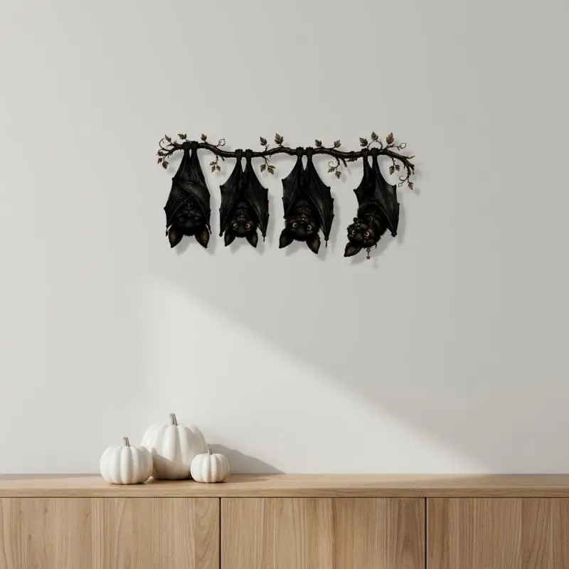 1pc Halloween Hanging Bats Window Sticker | Black Witch Bat Branch Wall Decal | Removable High Quality Home Decor For Window, Do