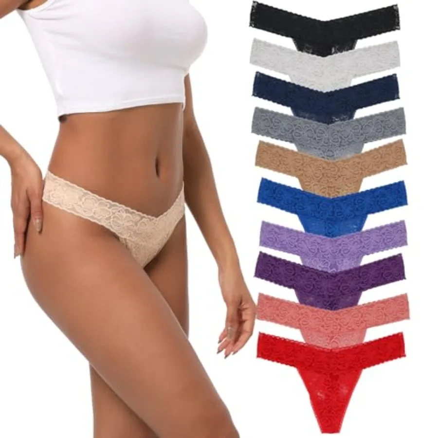 

Lace Thongs For Women Plus Size Sexy Underwear T Back Stretch Womens Thongs Underwear 5/6/10 Pack