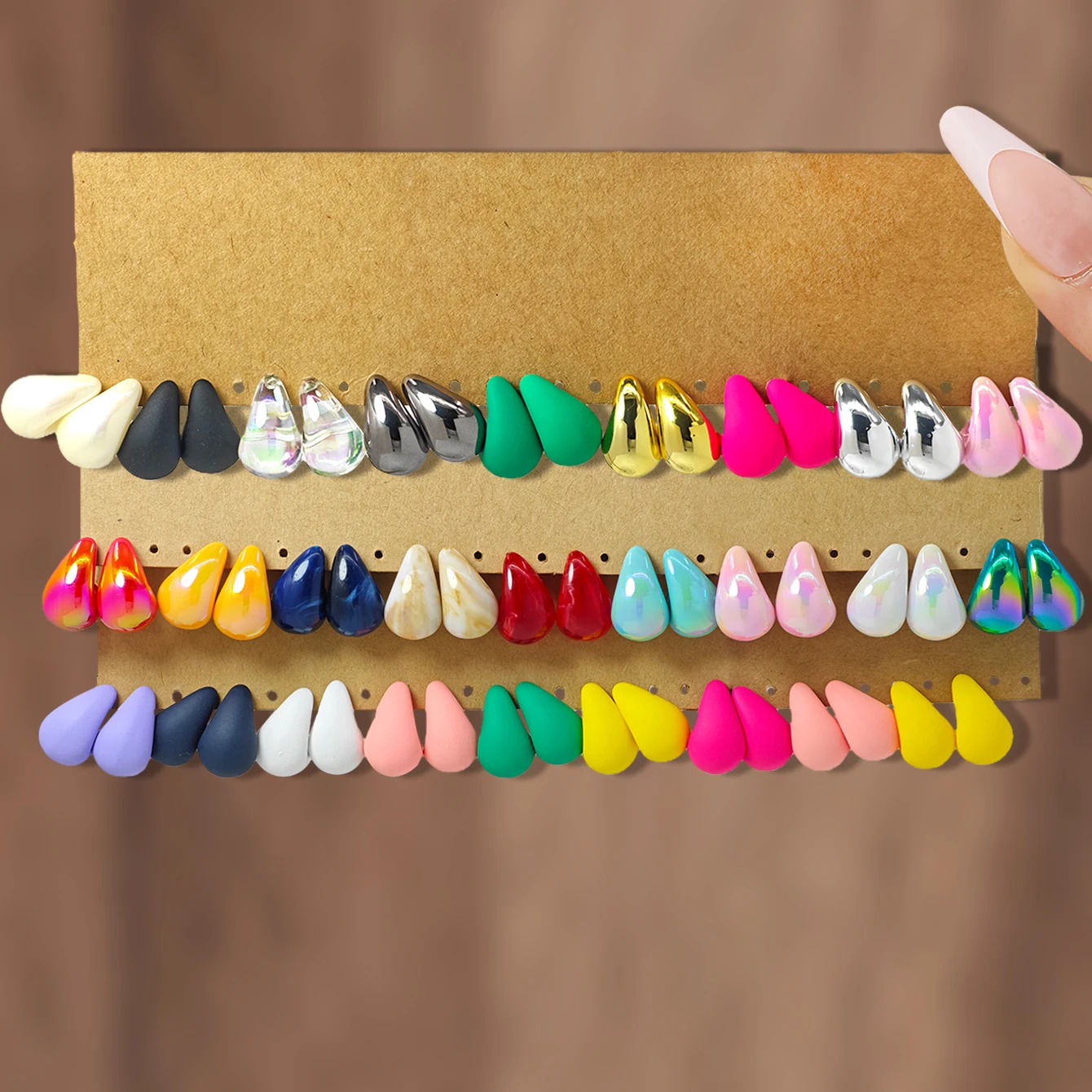 18pcs Simple Versatile Water Drop Earrings For Women Macaron Color Shiny Surface Iridescent Texture Earrings