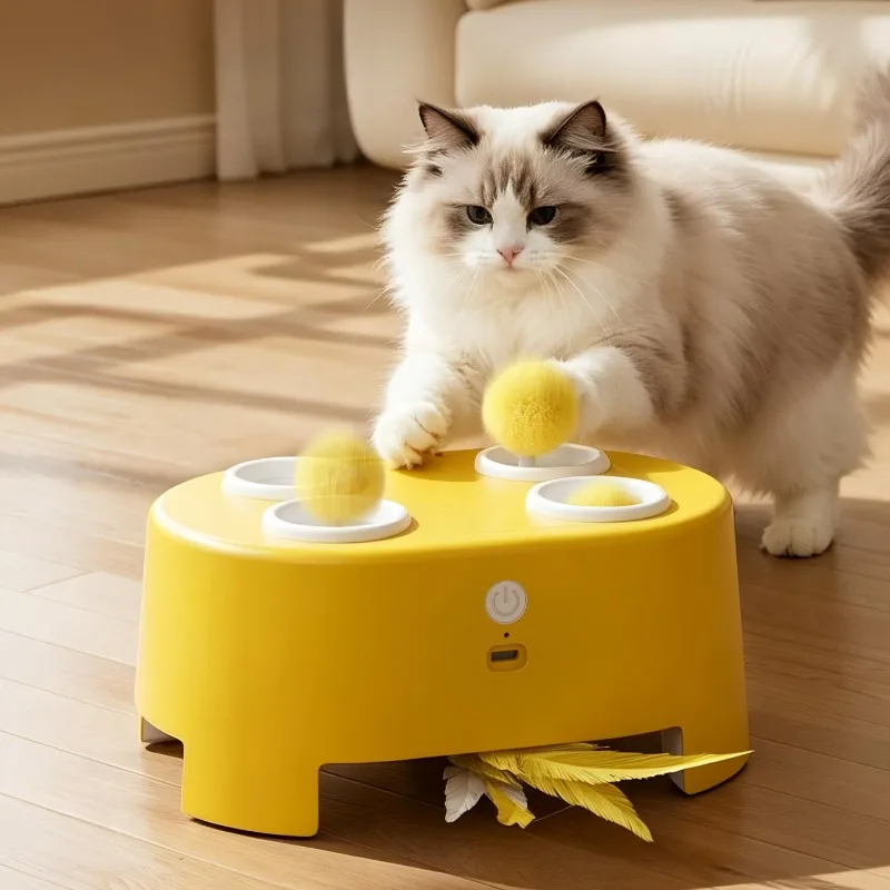 Cat Multifunctional Groundhog Toy with Up and Down Teasing Stick, Electric Self Fun and Interactive Pet Supplies Relieve Boredom