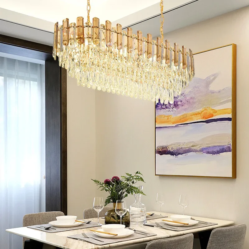 Postmodern light luxury crystal chandelier restaurant rectangle