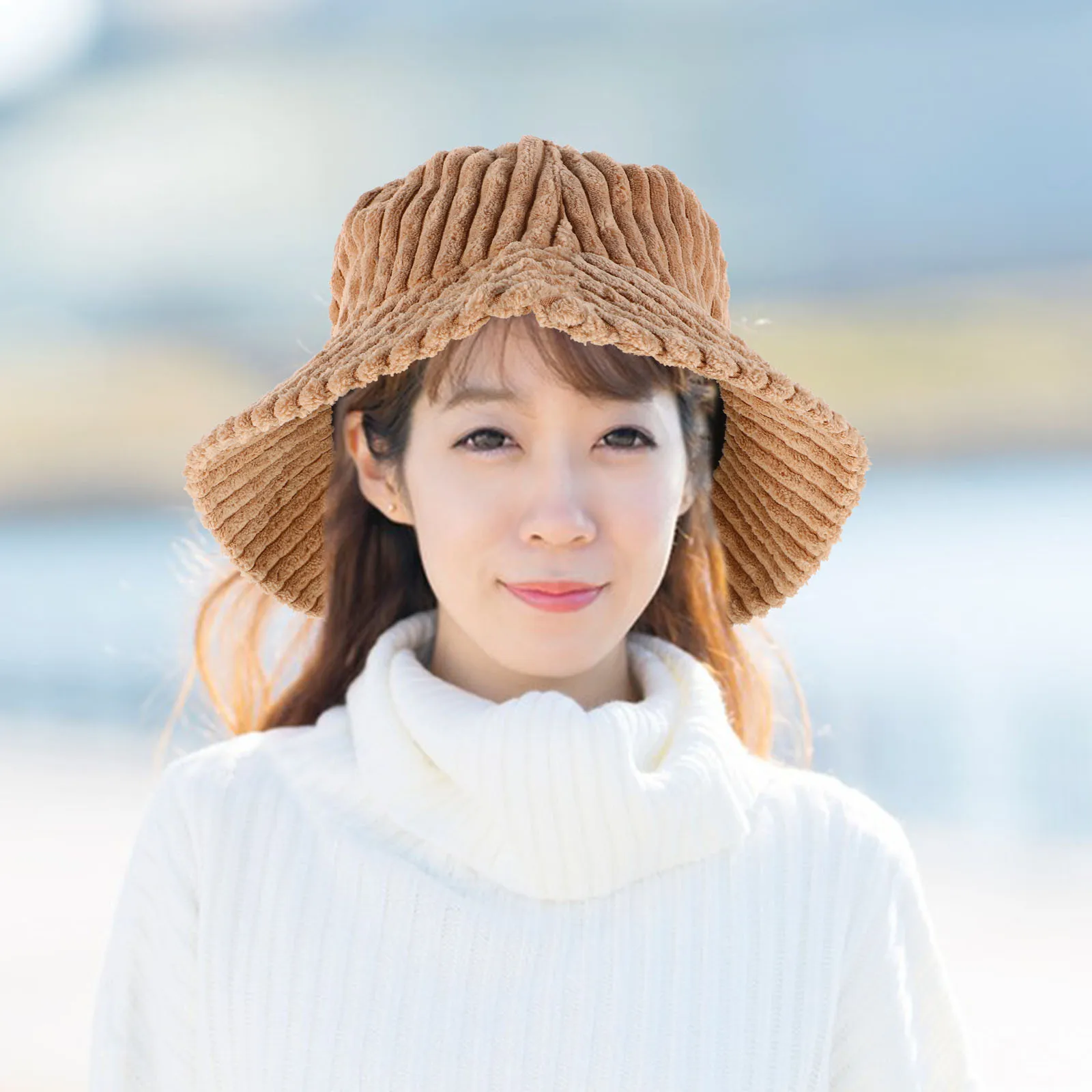 

Corduroy Bucket Hat Warm Cap Solid Color Stylish Fisherman Hat Comfortable Outdoor Fall Fashionable Headwear Fishing Sun Cap