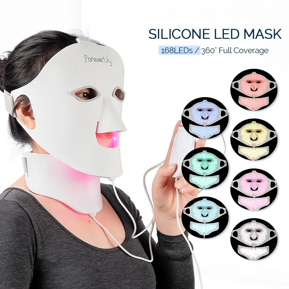 Foreverlily Face Neck Silicone LED Mask 7 Colors LED Light Photon Red Light Therapy 3D Flexible Facial Mask Anti-Ance Skin Care