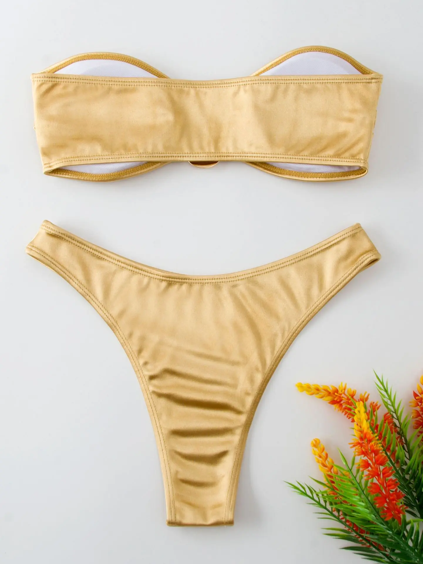 Bikinis Set Sexy U Shaped Bandeau Mujer Strapless 2024 Swimwear Women Gold Swimsuit Bathing Suit Biquinis Brazilian Bikini Beach