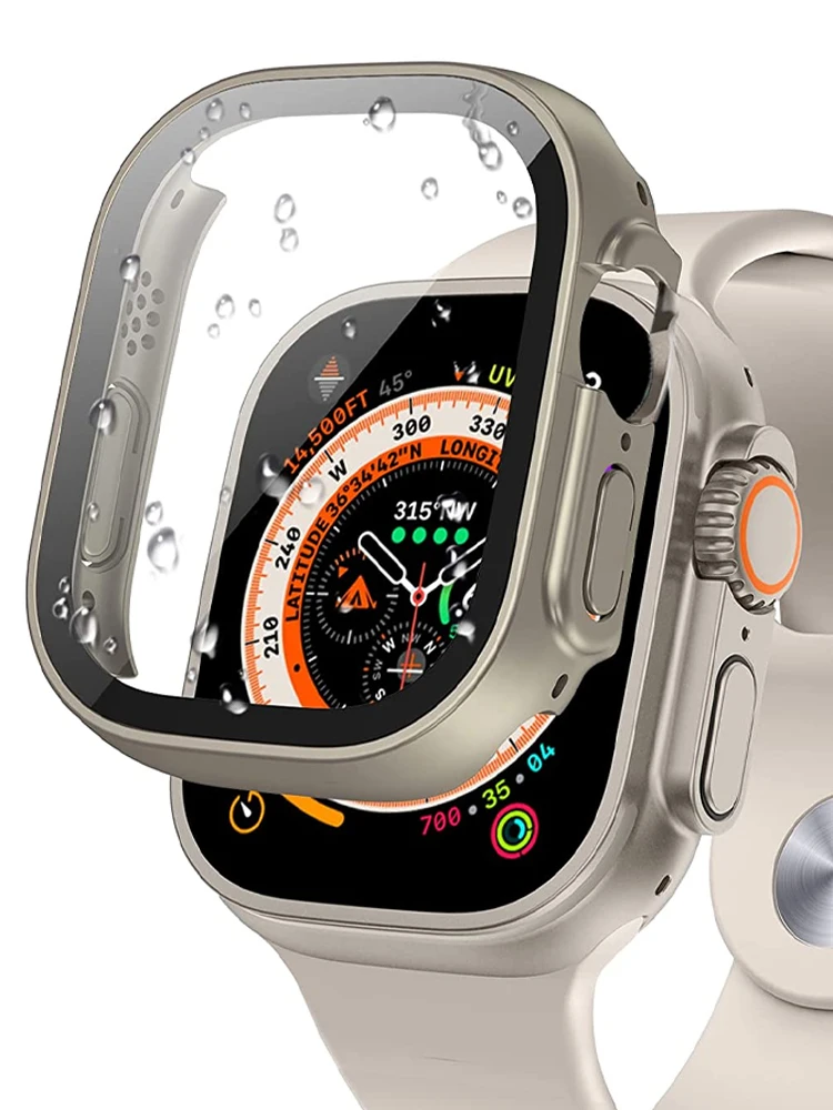 Funda para Apple Watch Ultra, accesorios de 49mm, parachoques a prueba de golpes para PC + Protector de pantalla de vidrio templado iwatch Series Ultra 2