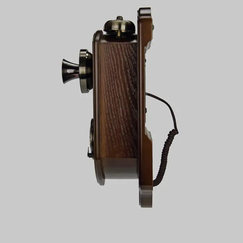 Vintage Antique Corded Wall Phone with Rotary Dial, Mechanical Ringtones, Redial, Wooden Decorative Telephone for Home Bar